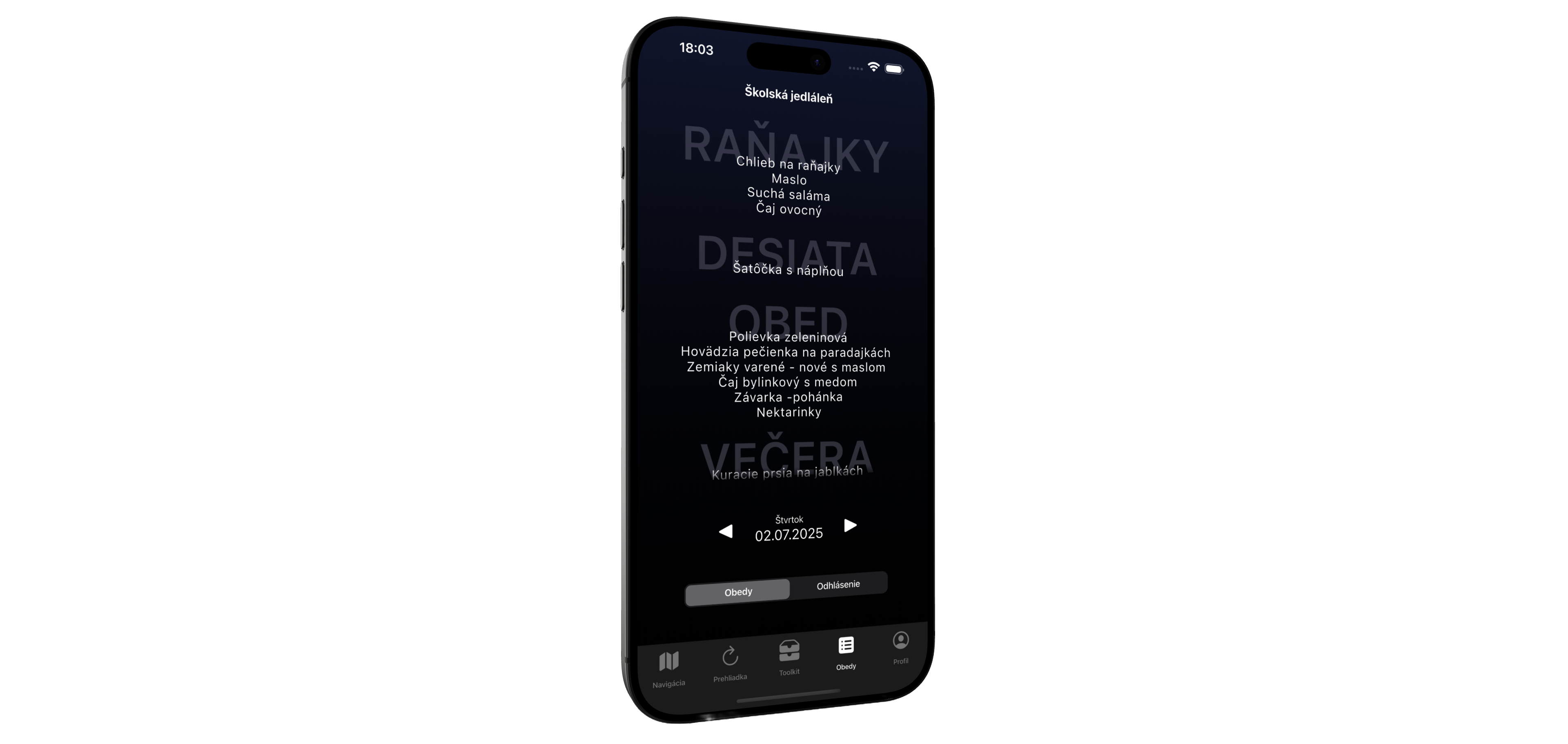 Obedový systém, navyše mockup